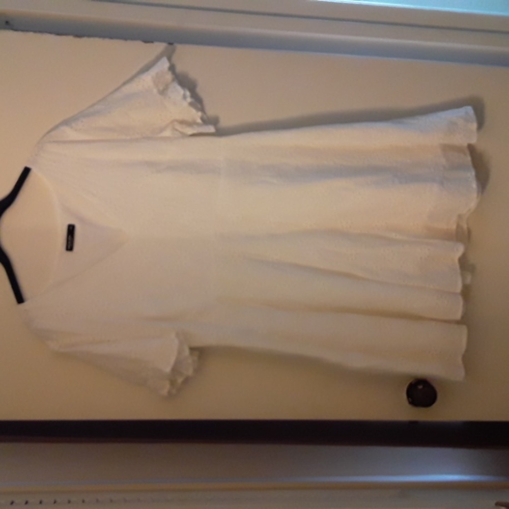 White Eyelet Ruffle Sleeved Dress